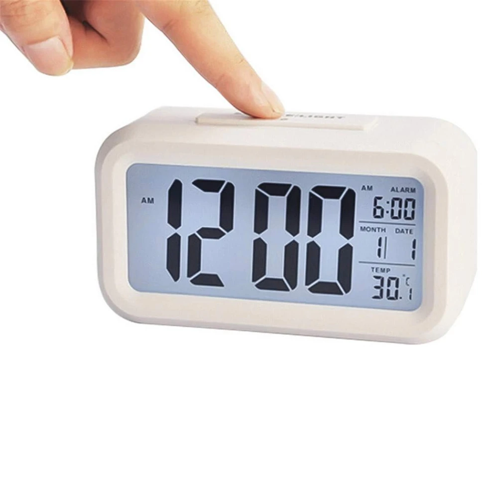 CUTDOT | Digital Alarm Clock Mini with Indoor Temperature Display | Battery Operated with Date, Timer, Alarm Night Light, Snooze | Portable LCD Electronic Clock for Bedroom, Home, Office. (White)