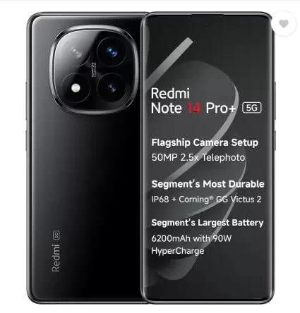 Redmi Note 14 Pro+ 5G Smartphone, 12GB RAM + 512GB Storage, Titan Black - Powerful Performance, Ample Storage, Fast 5G Connectivity, Premium Design