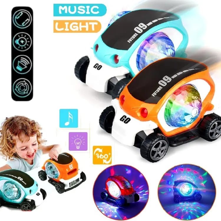 09 Future Car, 360 Degree Rotating Stuct Car, Light and Musical Car Toys for Kids Boys & Girls