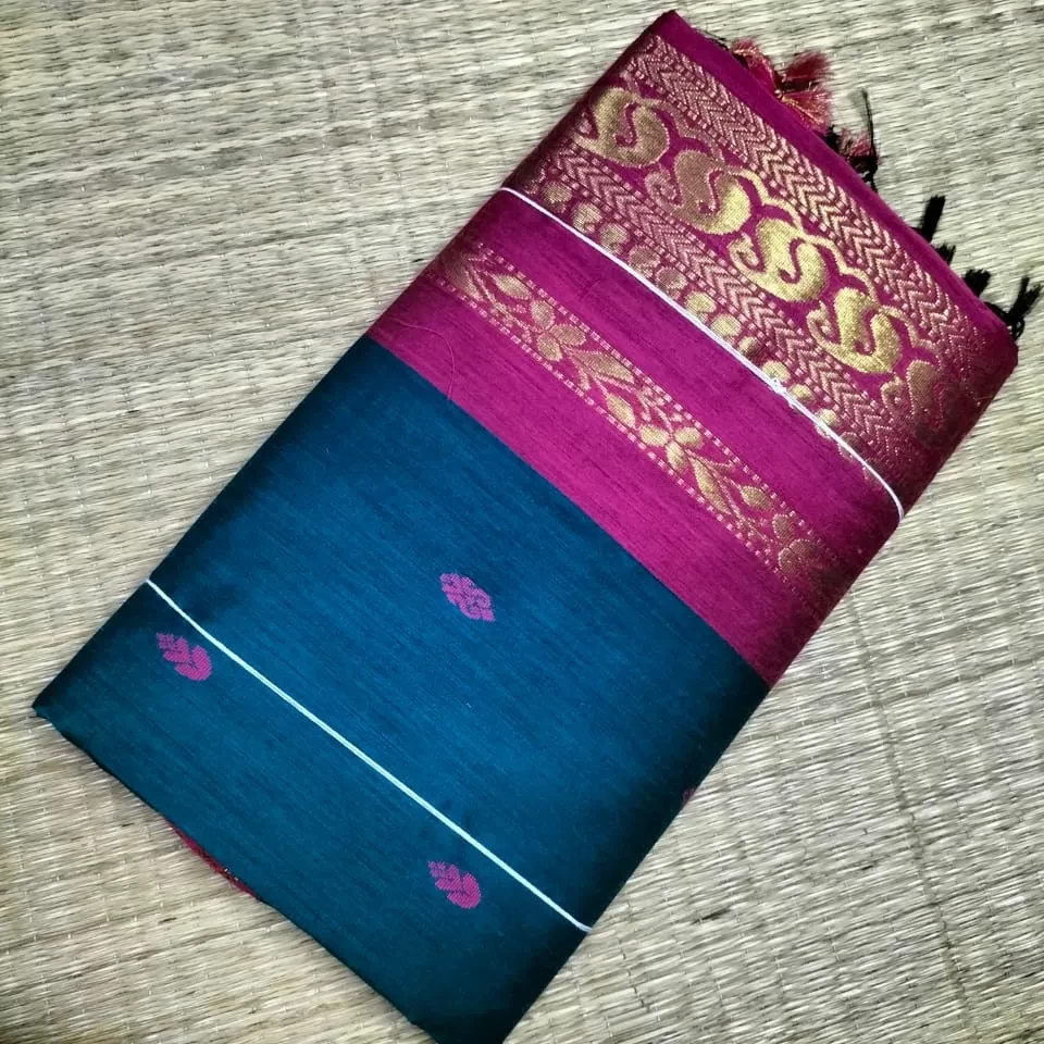 Exquisite Kalyani Cotton Saree with Silk Embellishments