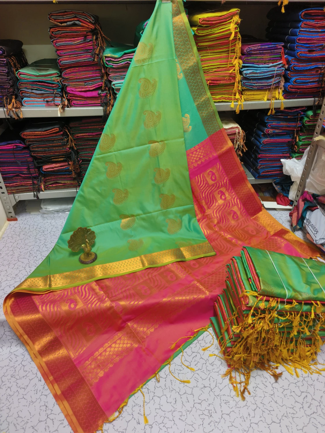 Elegant MediumSeaGreen Saree : Traditional Kanjivaram Jacquard Soft Silk Sarees Indian Saree