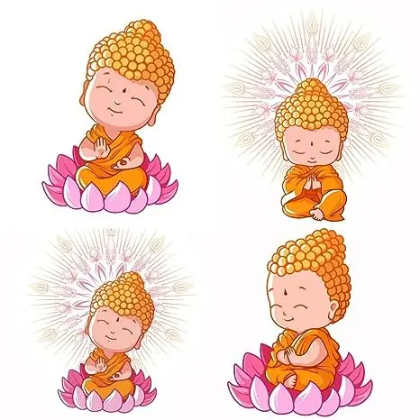 Shree Store Fridge Magnets Refrigerator Stylish Decorative Gift Set Cute Monk Buddha MDF Wood Magnet for Home | Kitchen | Office | Refrigerator | Almirah | Washing Machine (3 x 3Inch) (1)