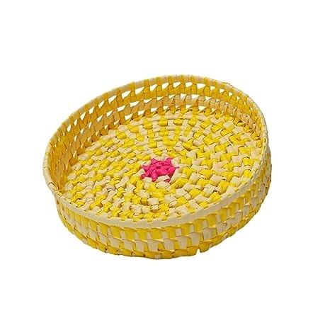 HUMAART SOCIAL ENTERPRISE® - Palm Leaf Round Tray Handmade Palm Leaf Products - Sustainable and Eco-Friendly Home Decor and Utility Items - (Set of 3)