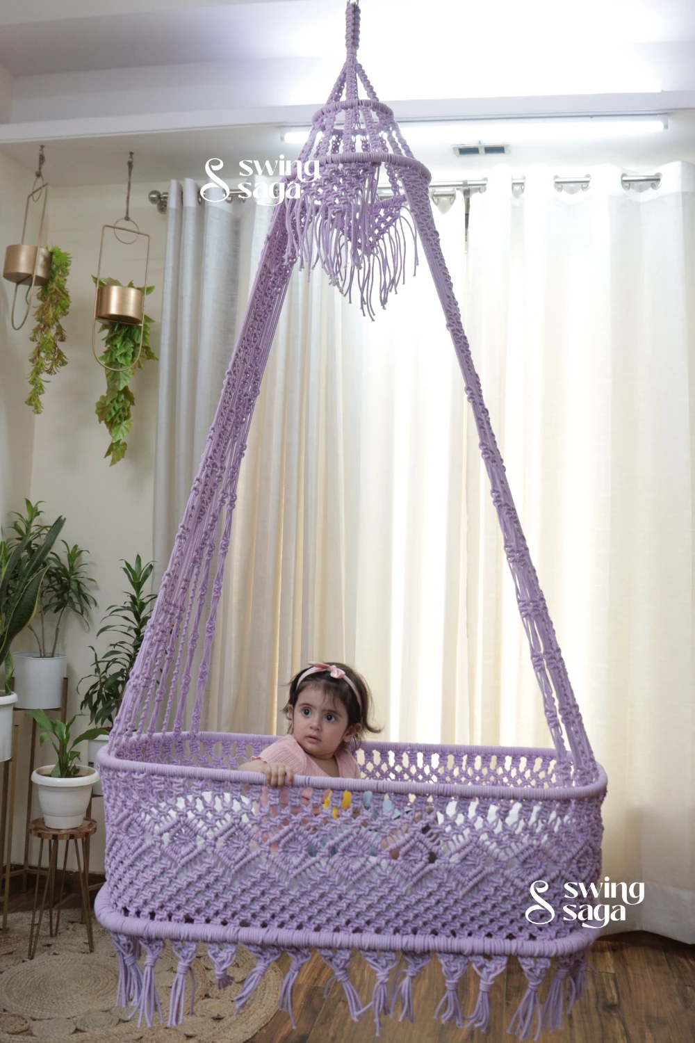 Paris Baby Bassinet - Handwoven Macrame Cradle, Cozy & Safe for Infants, Elegant & Stylish - Swing Saga, Premium Baby Furniture