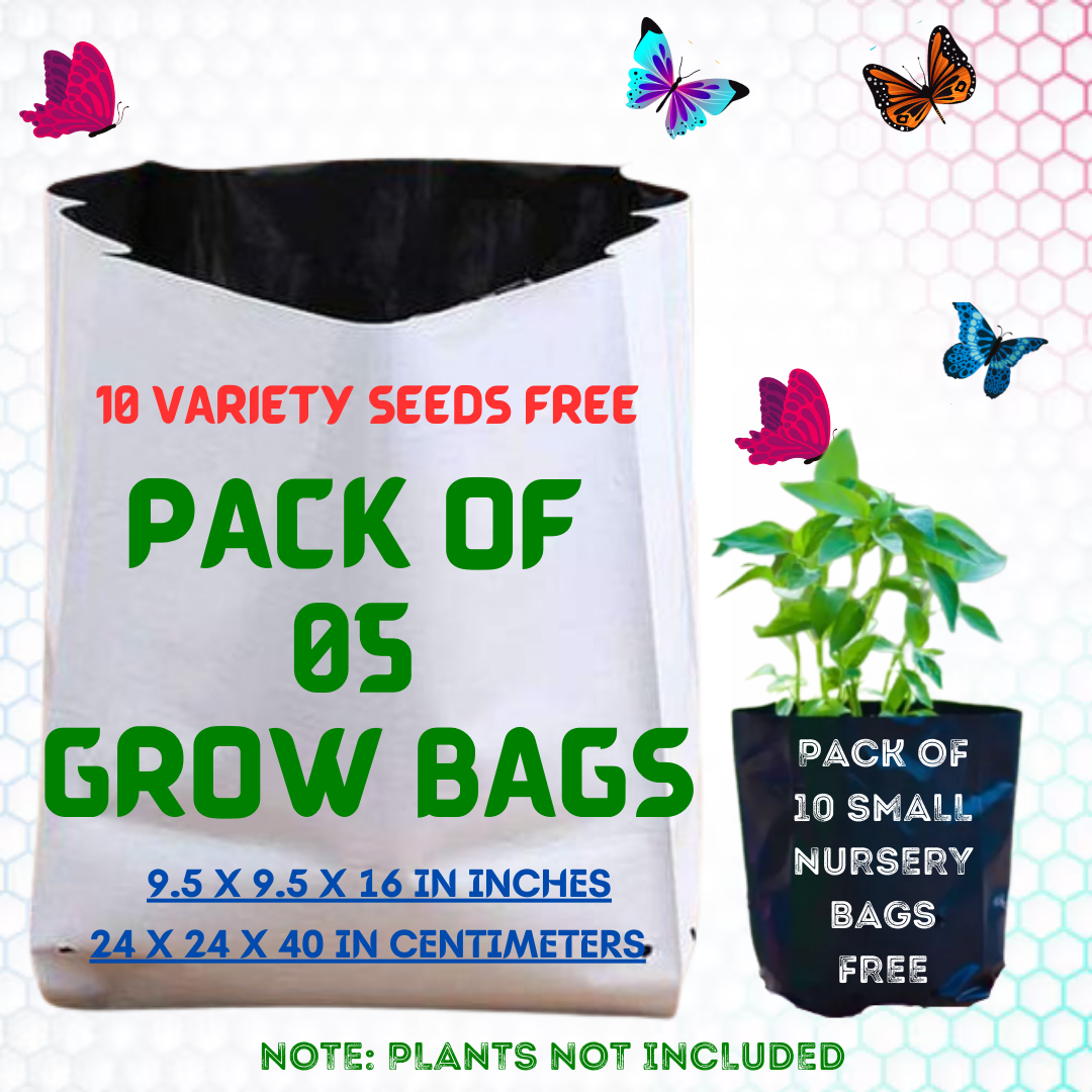 White Color Plastic Poly Grow Bags for Kitchen Gardening (Pack of 05) 24*24*40 Centimeters