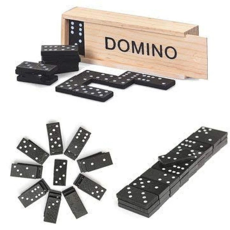 Domino 28pcs - Black color  Eductional Children’s Domino Game Toy Set of 28 Pcs with Wooden Box