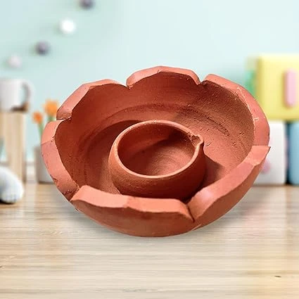 AREMBI-Handmade Clay Lotus Design Diyas