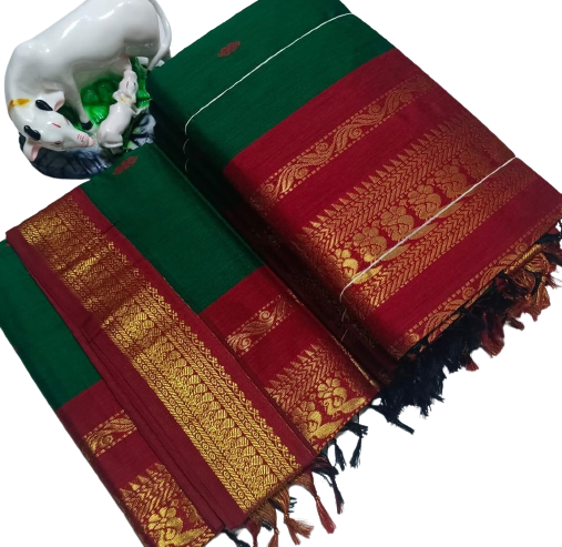 Unique Queen's  Women's Premium Quality Kalyani Cotton Silk Saree with Zari Border with running Blouse 002