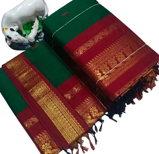 Unique Queen's  Women's Premium Quality Kalyani Cotton Silk Saree with Zari Border with running Blouse 002