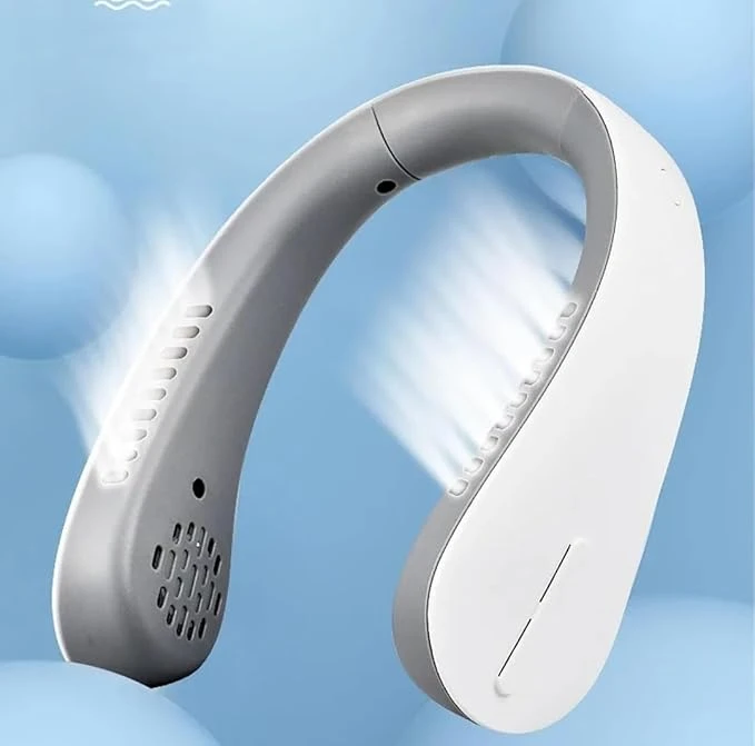 Portable Rechargeable Neck Fan -USB Charging Battery Bladeless Neck Fan Smart Mini Hand Free 3 High Speed Fan Low Noise 360° Cooling FAN (Whitegrey)