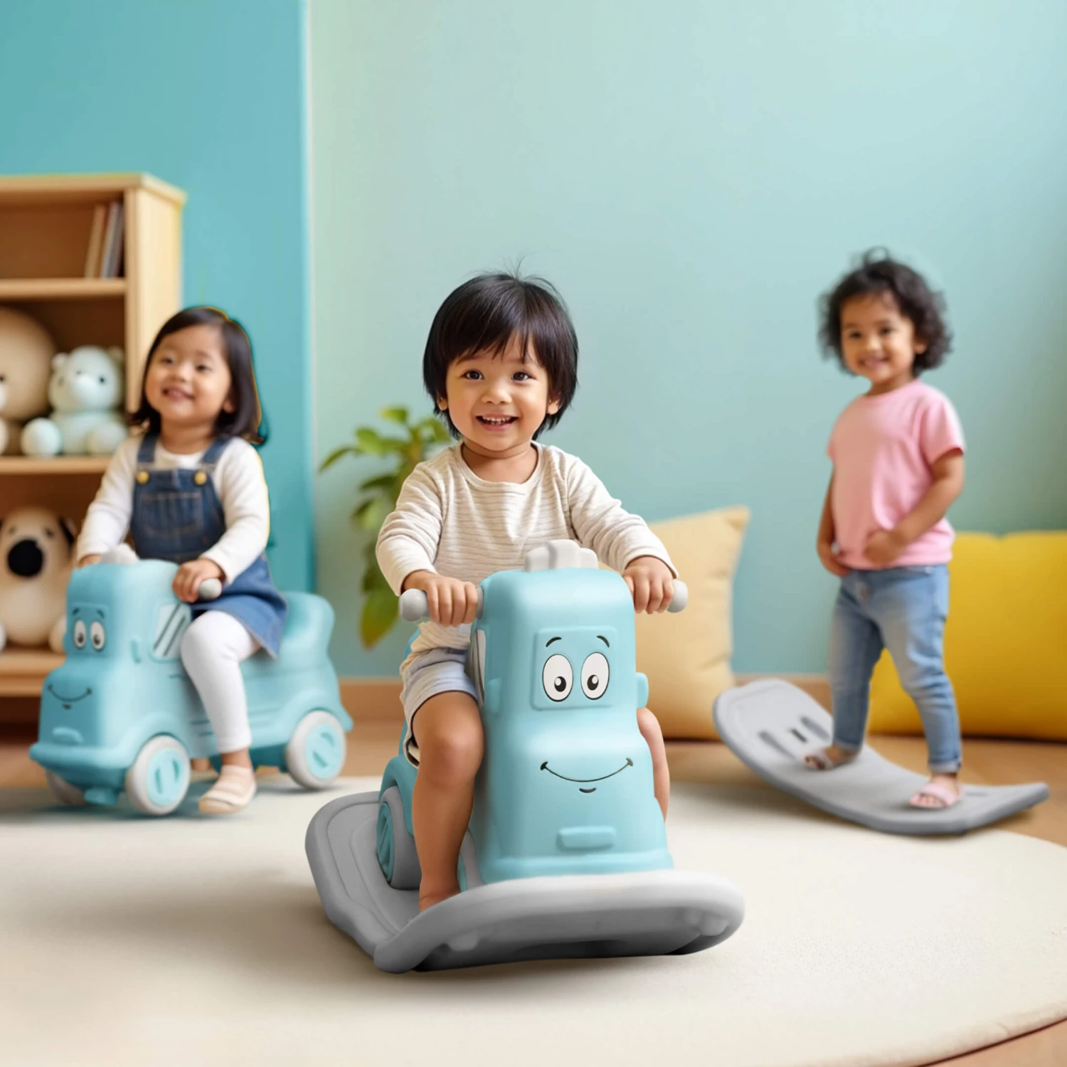 Happy Bear 3-in-1 Rock and Roll Ride-On | Push Car for 1 – 5 Years | Rocking Horse for Toddlers | balance Board | Safe, Sturdy & Fun Indoor Toy