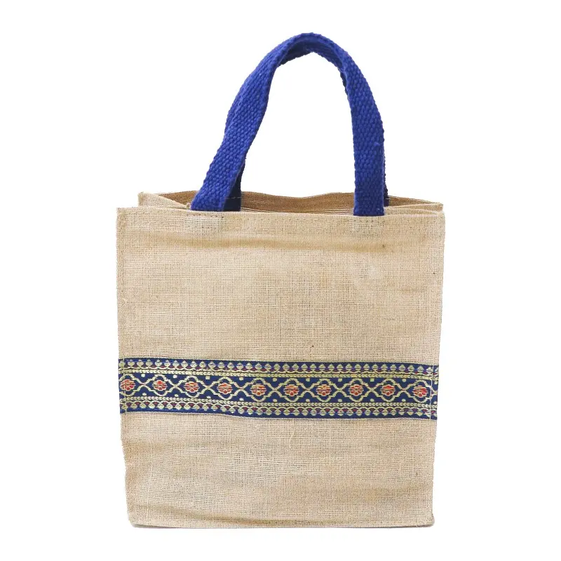 Aalam Vizhudhugal Eco-Friendly Juco Gift /  Thambulam Bag with Reinforced Handles and Zari Pattern