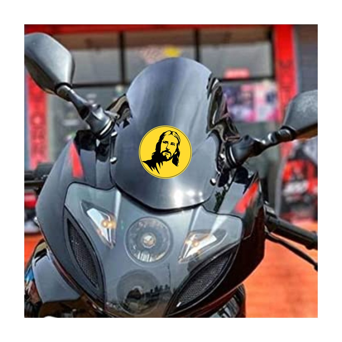 indnone® Lord Jesus Face Logo Sticker for Bike Water Proof PVC Vinyl Decal Sticker | Yellow & Black Color Standard Size