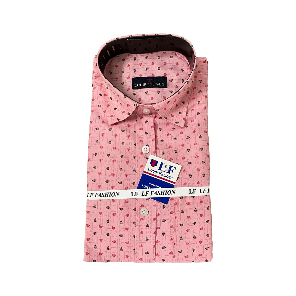 Matchy Regular Fit, Full-Sleeve Semi Cotton Printed Formal Shirt for Men (Pink with Black)