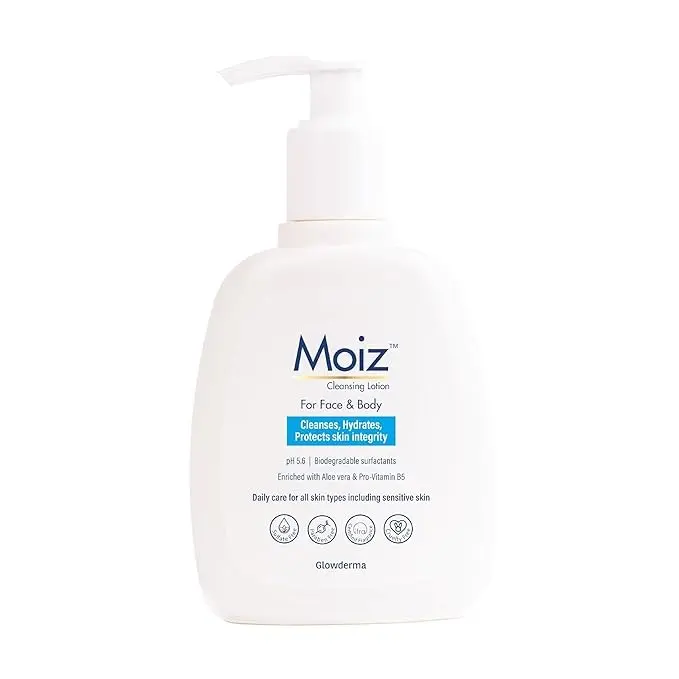 Moiz Cleansing Lotion | Face & Body Cleanser | For Sensitive Skin | With Aloe Vera & Pro-Vitamin B5 | pH 5.6 | Soap, Paraben & Sulphate Free - 200ml