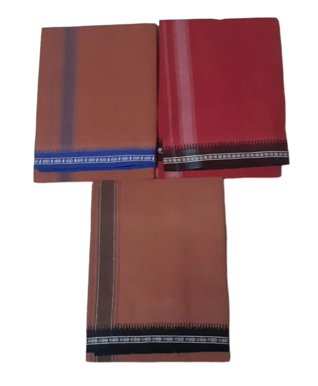 100% COTTON MENS DHOTI / VESHTI / MUNDU - KAVI + MAROON COLOR - 3 PCS PACK