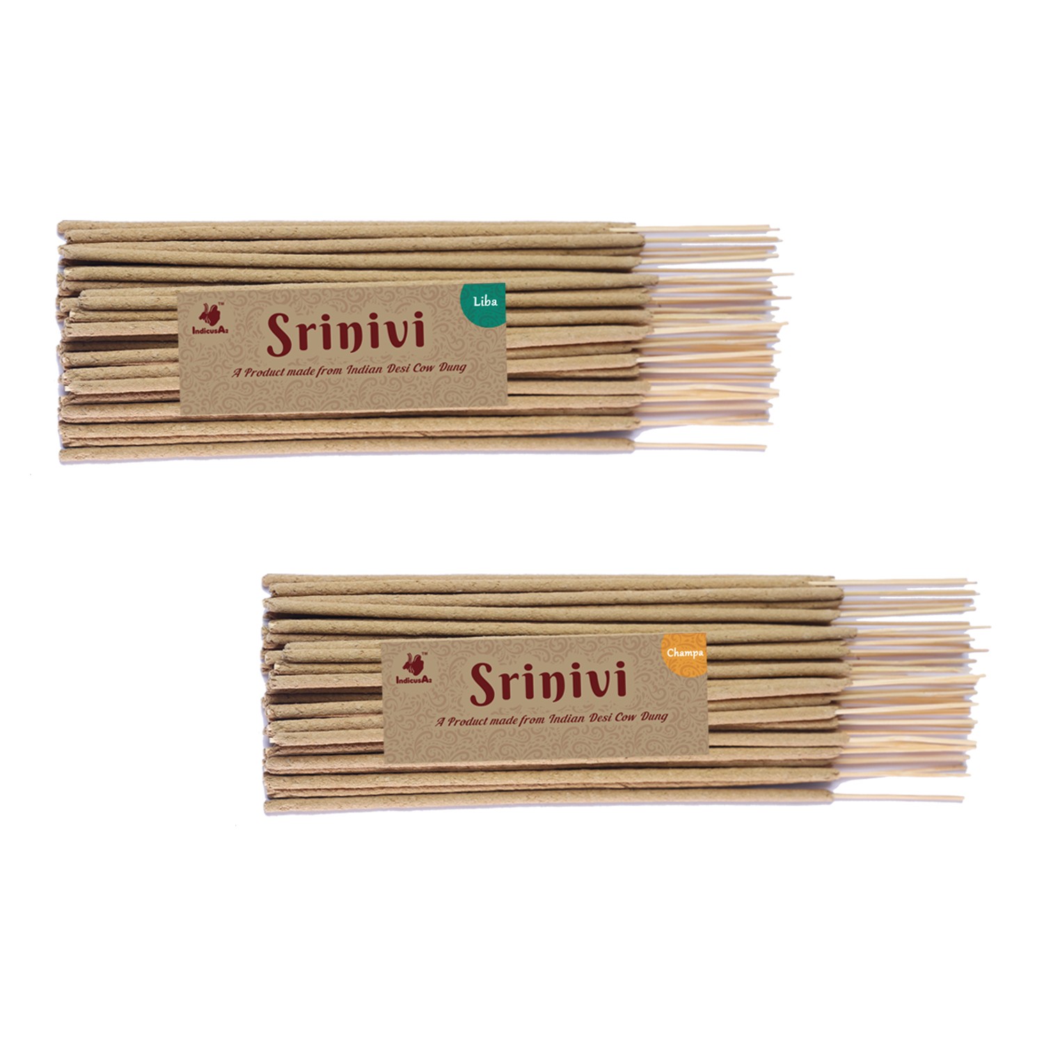 Srinivi Agarbattis - Made up of desi cow dung|Pack of 2|Each pack consists of 35 sticks|Fragrance – Liba, Champa.