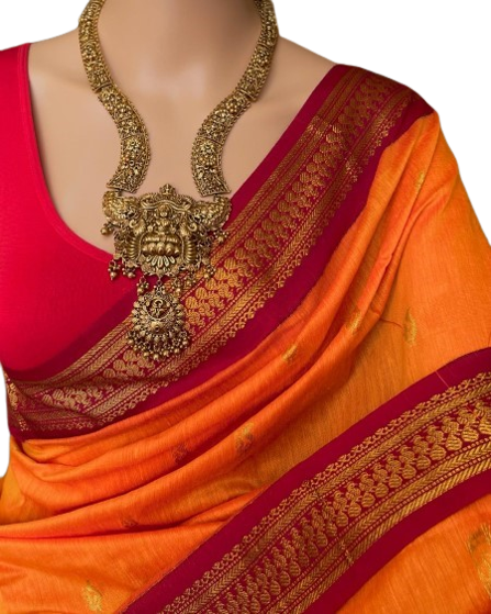 Unique Queen's  Women's Premium Quality Kalyani Cotton Silk Saree with Zari Border with running Blouse 008
