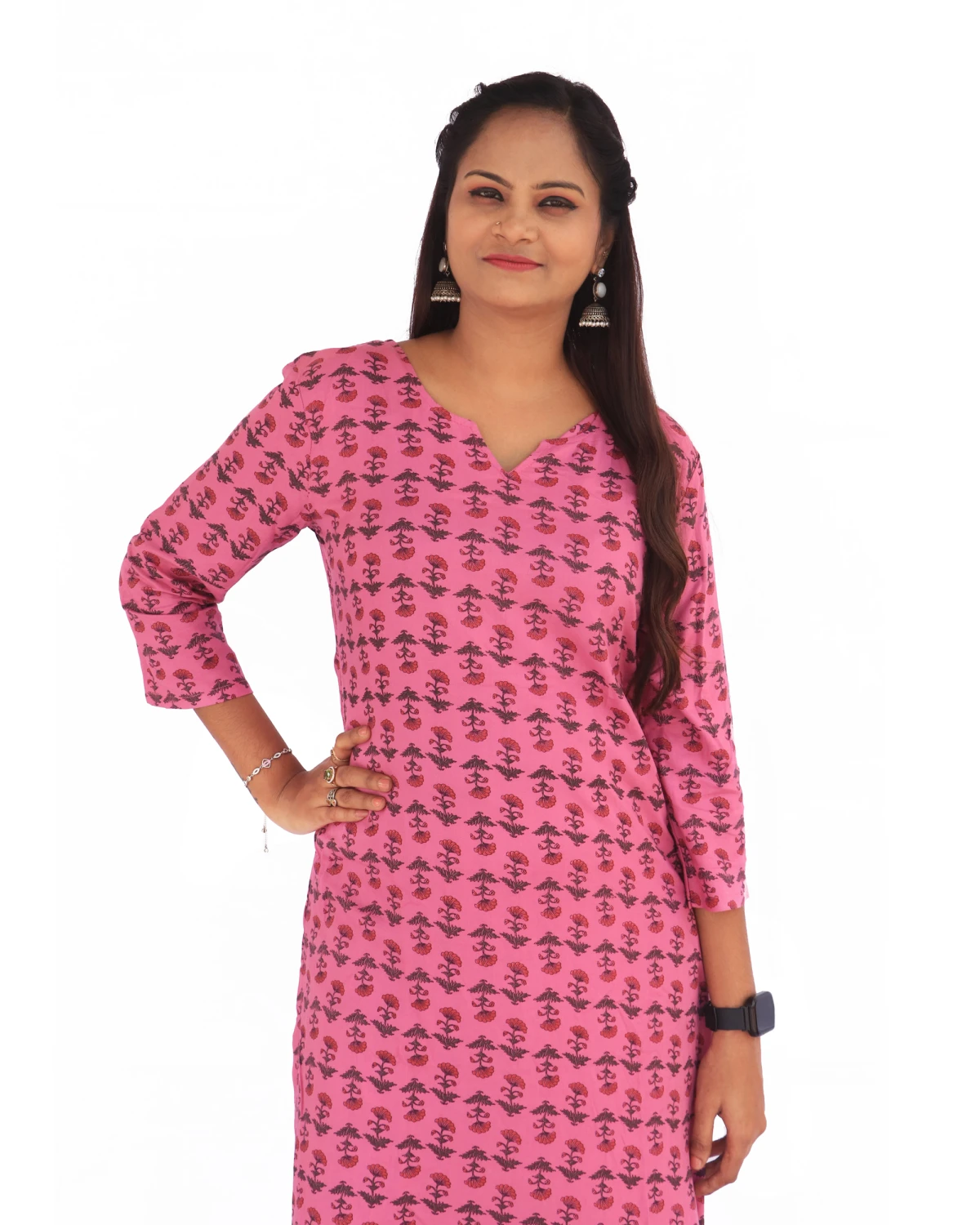 7Seas Divas Pink Kurta Palazzo Set – A-Line V-Neck Rayon Designer Kurta for Women