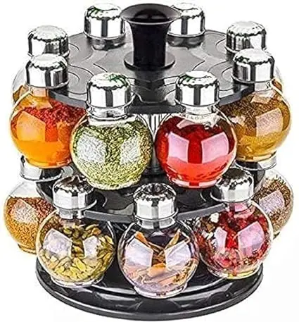 Present Multipurpose Plastic Big Revolving Spice Rack 16 in 1 / Masala Rack Set/Condiment Set/Spice Container