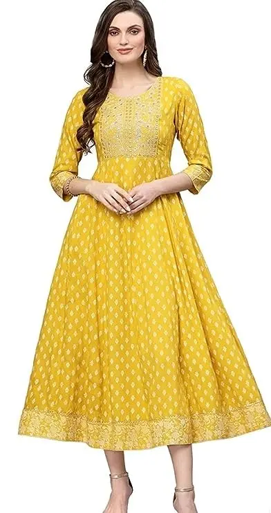 THUBHA FASHION Women's Floor Length Small Size Mustard Yellow Anarkali Kurti