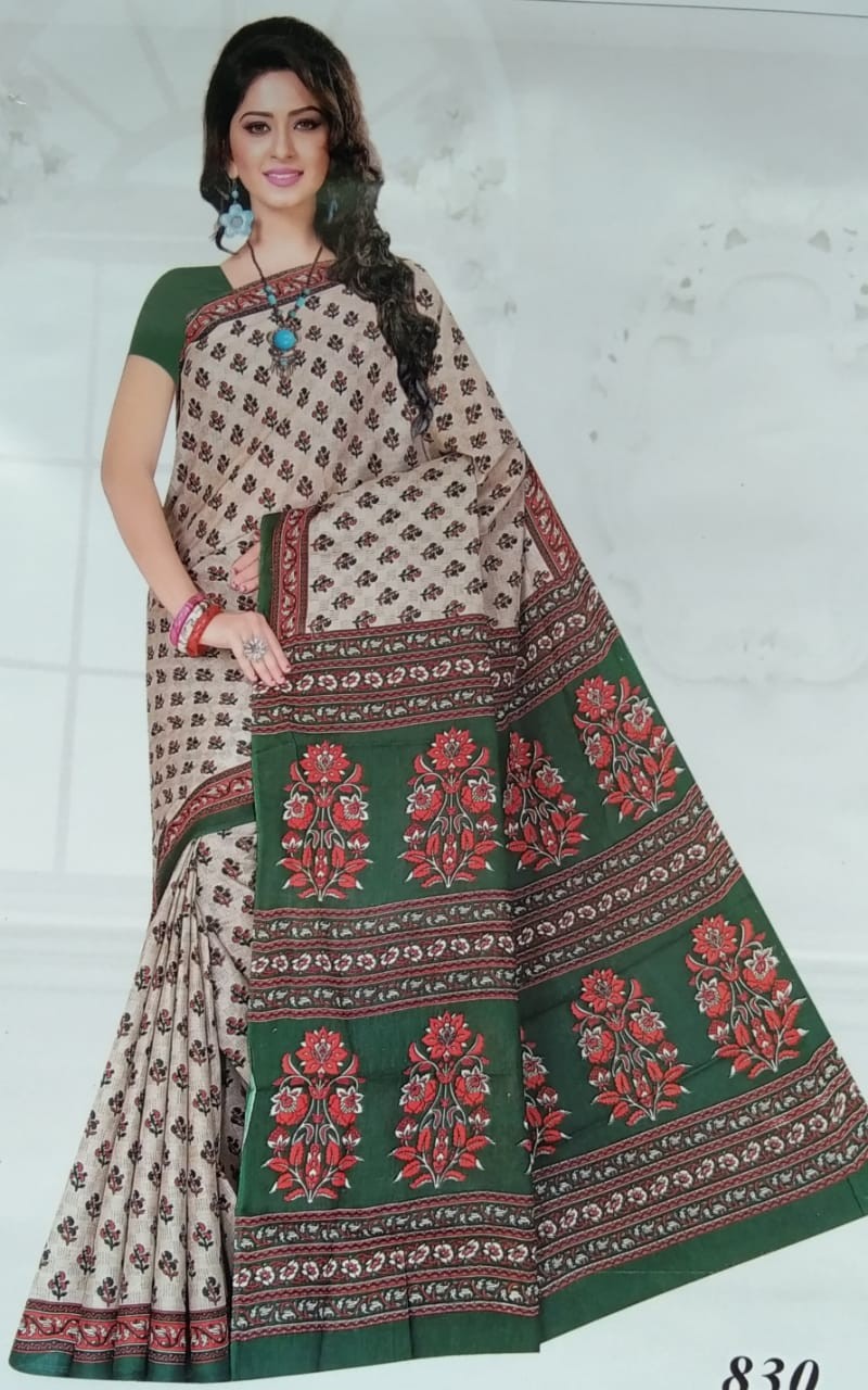 Cotton saree with blouse - Printed classic Cotton Saree- floral printing