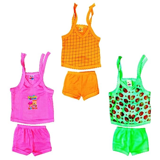 New Born Baby Boy & Girls Stylish Trendy Jablas/Top/T-Shirt and Shorts Dress set (With Tie Knot) Multi color, Multi Design, Pack of 3 pc set (0-6 Months)
