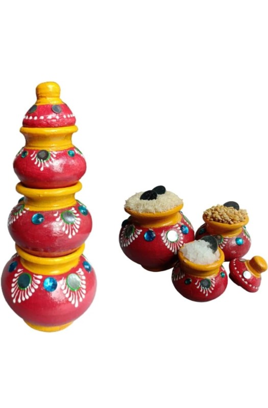 Arembi Handmade Terracotta Clay kubera Lucky Pot Set/Kubera Paanai Showpiece for Home Decoration