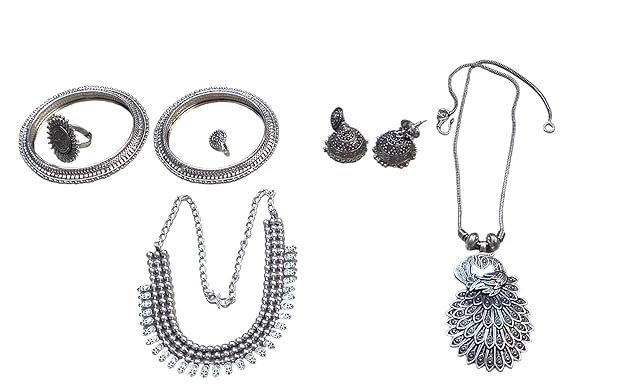 Fashion jewel oxidized German silver combo of 6 sets for women's and girl's