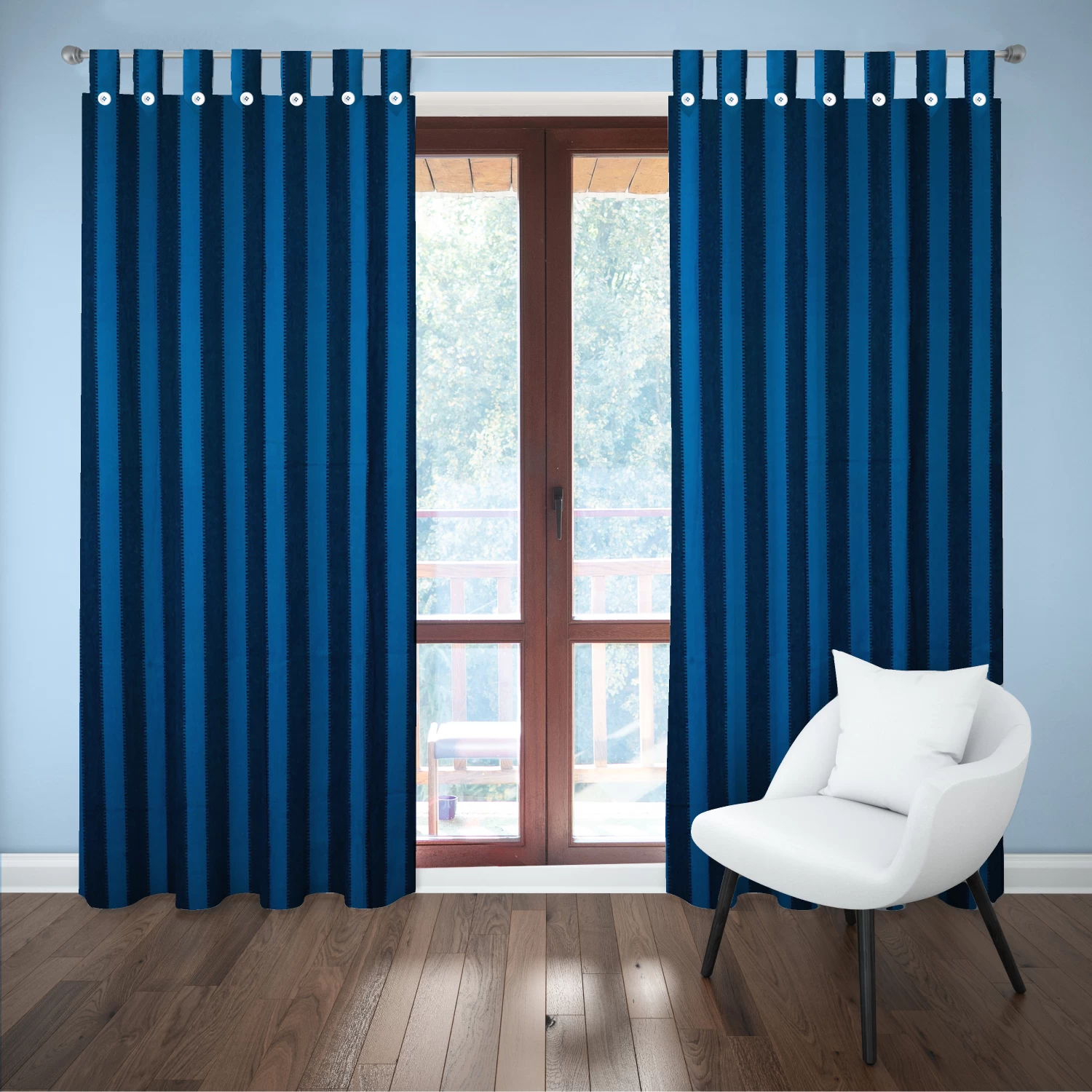 NISSI Cotton Door Curtain || Size: 4 X 6.75 Feet || Pack of 2(Washable), Striped, Tab Top