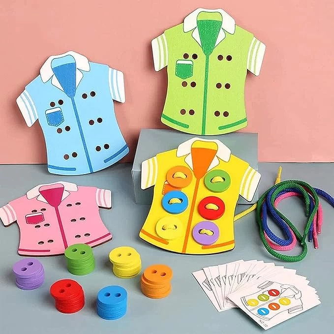 Sew Button Lacing - Dress Practice Clothes String Button Tie Toy Teaching Aids for Kids Helps to Increase The Skills