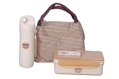 Kris Trendz - Wheat Straw Fiber Lunch Box with Lunch Bag Bottle - Brown