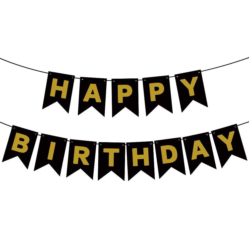 Happy Birthday Banner for Indoor and Outdoor Spaces - Black and Golden, Single Piece