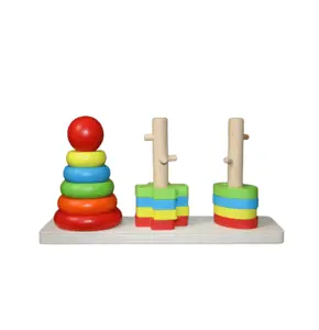 RenzMart - Wooden Rainbow Three Column Shape Sorting Tower