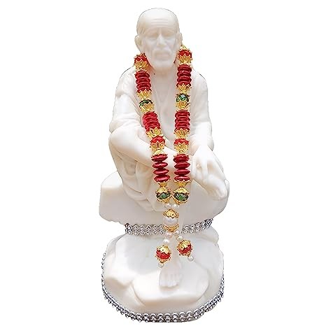 Sai Baba White Idol Statue for Decor (Fancy Garland)