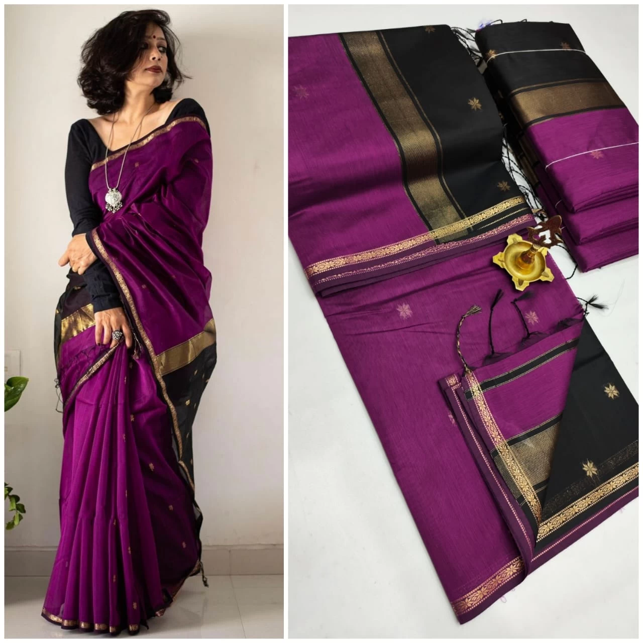 Elegant DarkMagenta Saree | Traditional Kanjivaram Cotton Saree Indian Saree