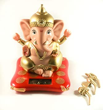 Solar Lord Ganesha/ Vinayaga Moving Hands Statue for Car, Home and Office -11 cm Height
