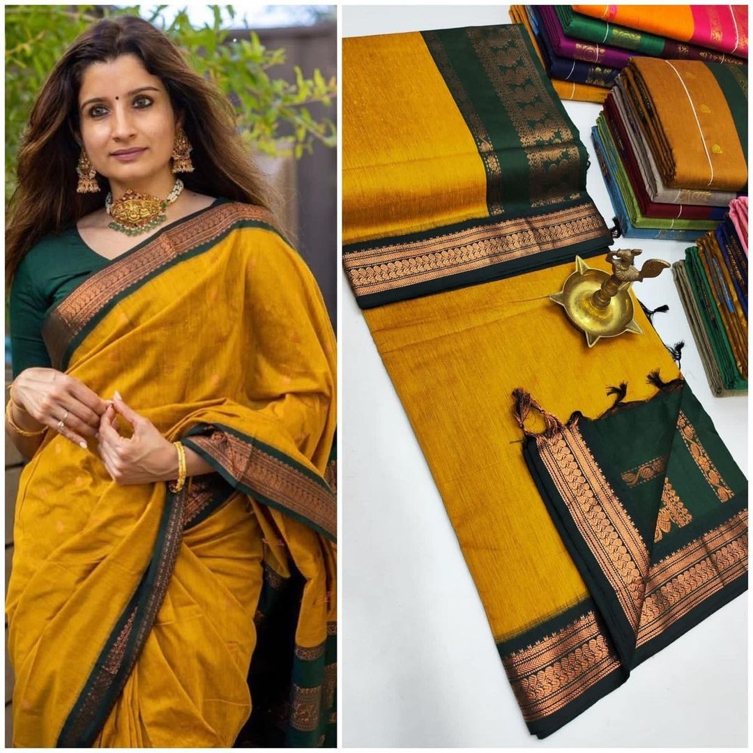 Unique Queen's  Women's Premium Quality Kalyani Cotton Silk Saree with Zari Border with running Blouse 011