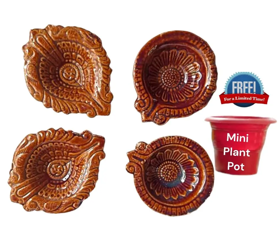 GMK Naturals Ceramic diya (Pack of 4) for poojas | Attractive vilakku for karthikai deepam