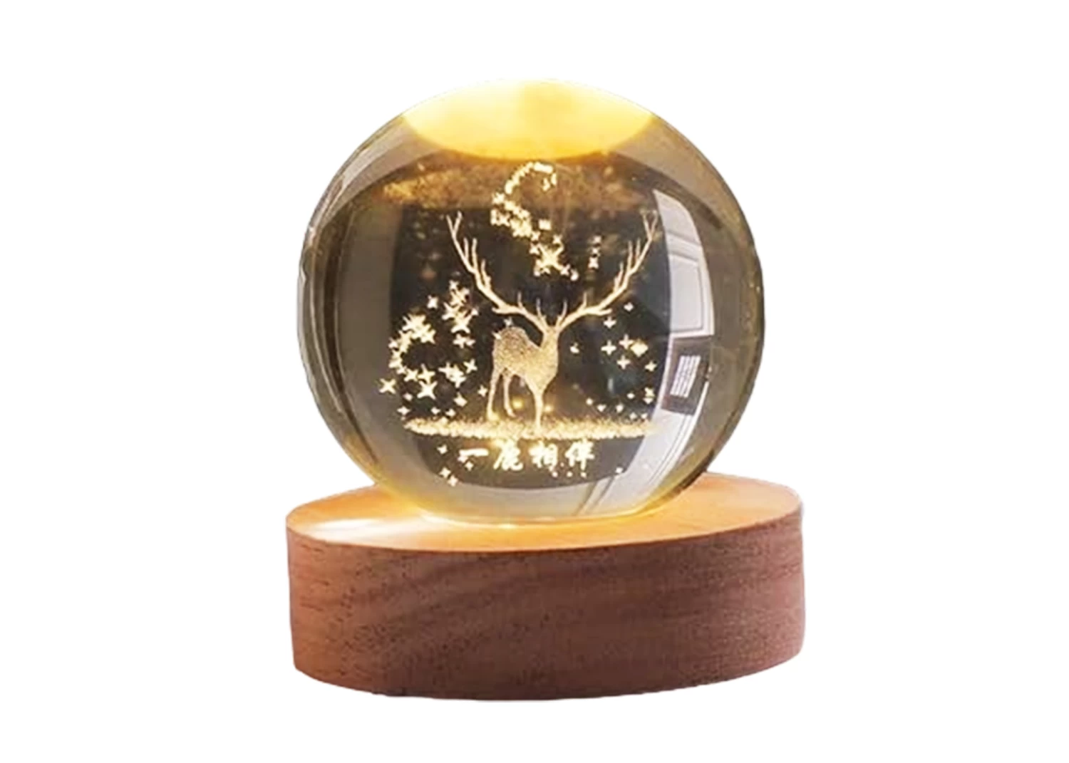 Deer 3D Galaxy Crystal Ball Night Light for Kids with USB Table Colorful LED Wooden Light Base, Birthday Gift for Teens Boys and Girls K9 Clear Crystal Ball for Home Decoration