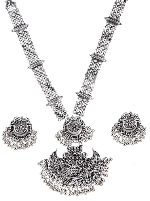 Shining Diva Fashion Latest Stylish Traditional Oxidised Silver Necklace Jewellery Set for Women