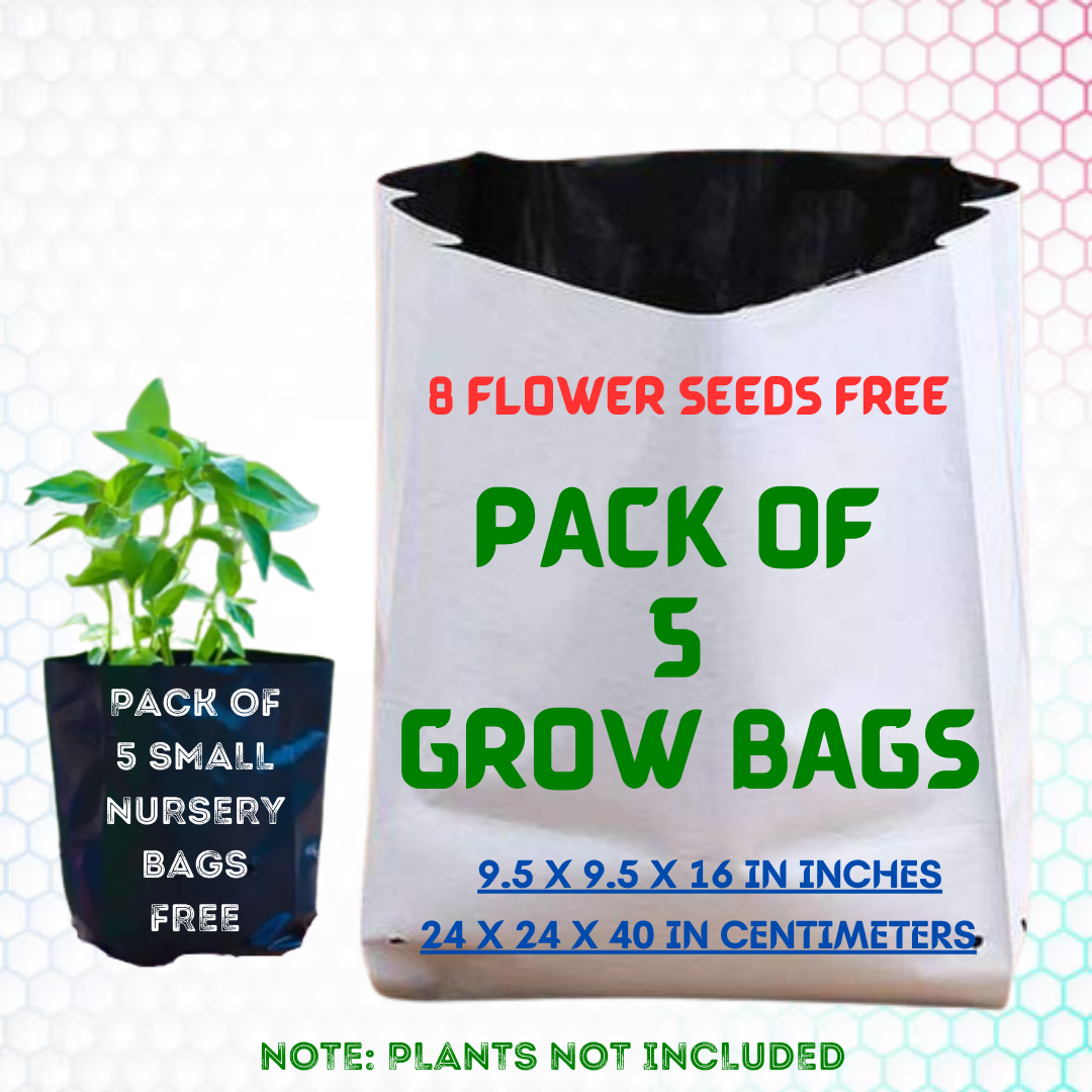 White Color Plant Bags for Home Gardening Pack of 5 & 8 Variety of Flower seeds & 05 Nursery Bags