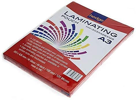A3 Size Waterproof Glossy Finish Laminating Pouches | 125 Micron (Pack of 25 Nos)