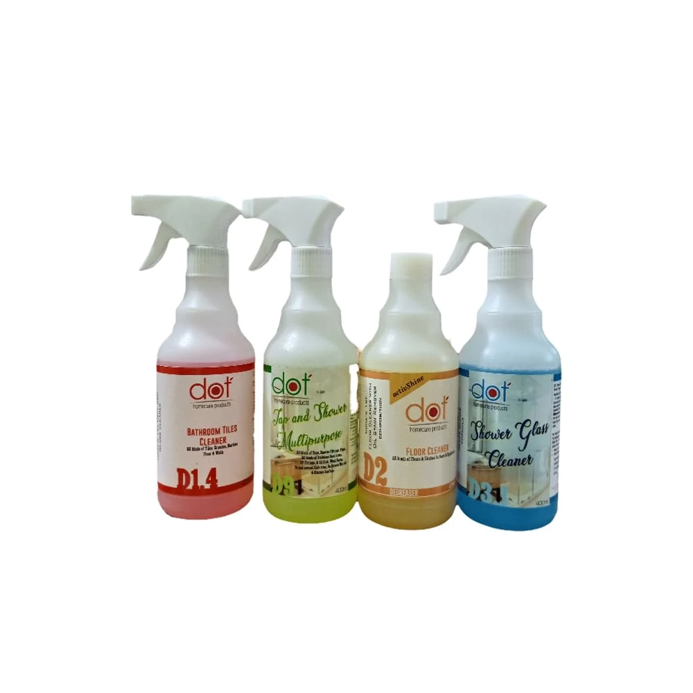 DOT Bathroom Tiles Cleaner Descaler, Tap Shower Mirror, Kitchen Surface SS Sink, Floor Cleaner, Kitchen Cleaner & Degreaser, Shower Glass Cubicle Cleaner 400ml each (Combo Pack)