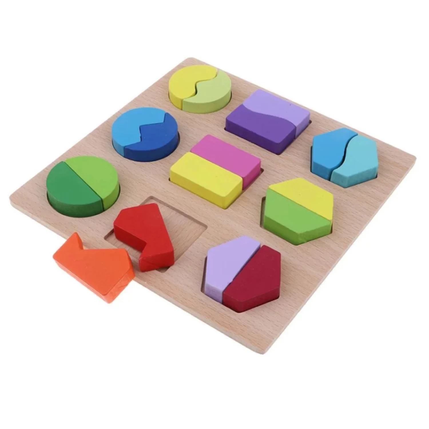 Geometric Shapes Set of 2 Boards - Wooden Geometric Shapes Blocks Sorting Math Puzzle for Kids and Toddlers