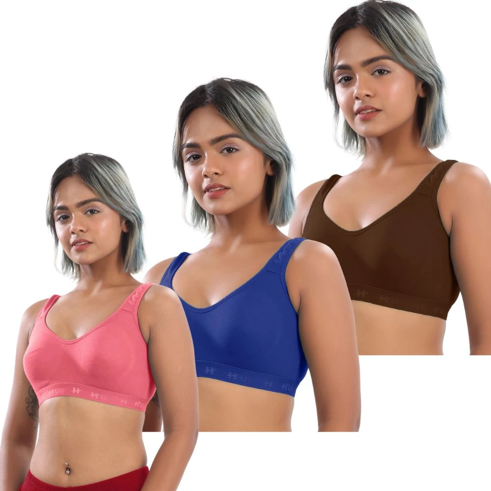 Women's Sports Bra | Non-Padded Non-Wired Full Coverage Gym & Yoga Bra | Comfortable Activewear (Pack of 3)