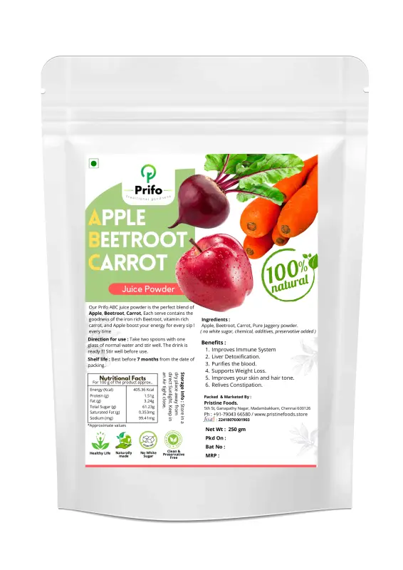 Prifo ABC Juice Powder - Apple Beetroot Carrot | Instant Mix | No Sugar Added | Healthy Drink | Immunity Booster