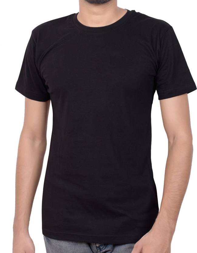Sushiv Men's 100% Cotton Round Neck Black Tshirt