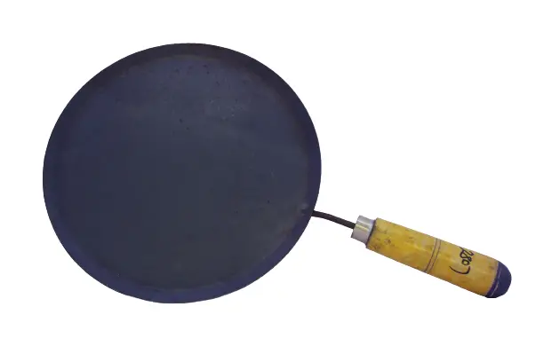 Traditional Iron Flat Tawa for Dosa Pan, Roti|Chapati Maker with Wooden Handle - Large (Black)