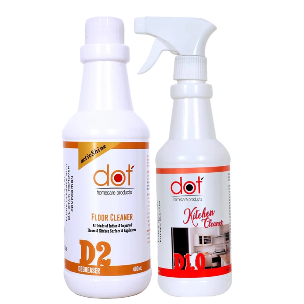 DOT Kitchen Cleaner 500ml | Acid Free, Appliance safe, Non Acidic Heavy oil stain remover, Floor Cleaner, Kitchen Degreaser 400ml (Combo Pack)